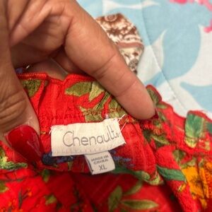 Chenault Bright Red Floral Smocked Blouse with Green Accents